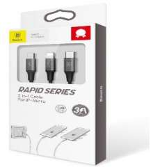 Кабели Baseus - Baseus Rapid Series Type-C 2-1 Cable 1.2M For Micro + Lightning Gold + Black