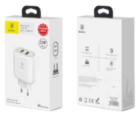 Зарядные устройства Baseus - Baseus Bojure Series Dual-USB quick charge charger for 18W （EU）White