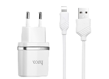 Зарядные устройства и кабели - Зарядное устройство HOCO C12 Smart 2xUSB с Кабелем USB - Lightning, 2.4A, 10.8W, белый/черный