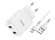 Зарядные устройства и кабели - Зарядное устройство HOCO N7 Speedy 2xUSB с Кабелем USB - Micro, 2.1A, 10W