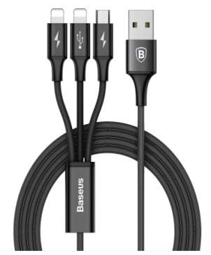 Кабели Baseus - Baseus Rapid Series 3-in-1 Cable Micro + Dual Lightning 3A 1.2M Black
