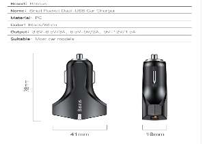 Автомобильные зарядки Baseus - Baseus Small Rocket QC3.0 Dual-USB Car Charger Black