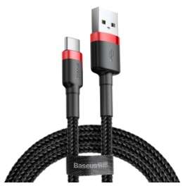 Кабели Baseus - Baseus cafule Cable USB For Type-C 3A 1M Gray+Black