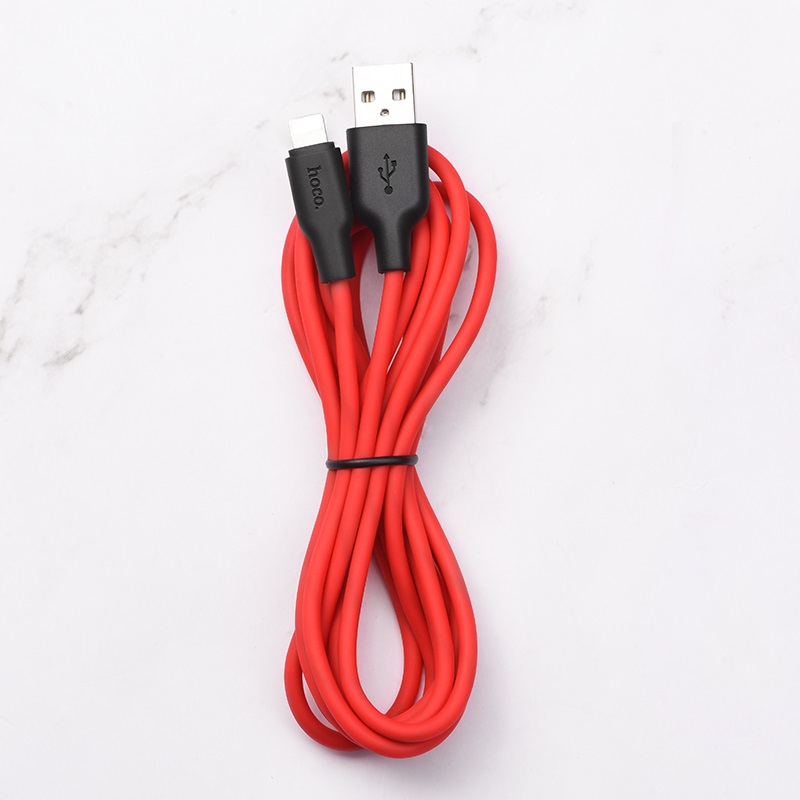 Зарядные устройства и кабели - Кабель USB HOCO X21 Plus Silicone USB - Lightning 1 м, белый/красный