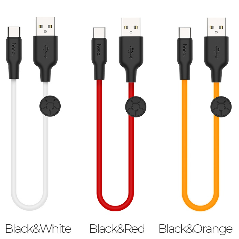 Зарядные устройства и кабели - Кабель USB HOCO X21 Plus Silicone USB - Type-C, 3A, 25 см, белый/красный