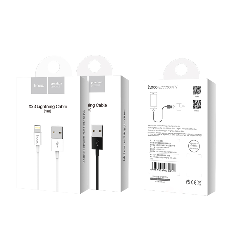 Зарядные устройства и кабели - Кабель USB HOCO X23 Skilled USB - Lightning 1 м черный