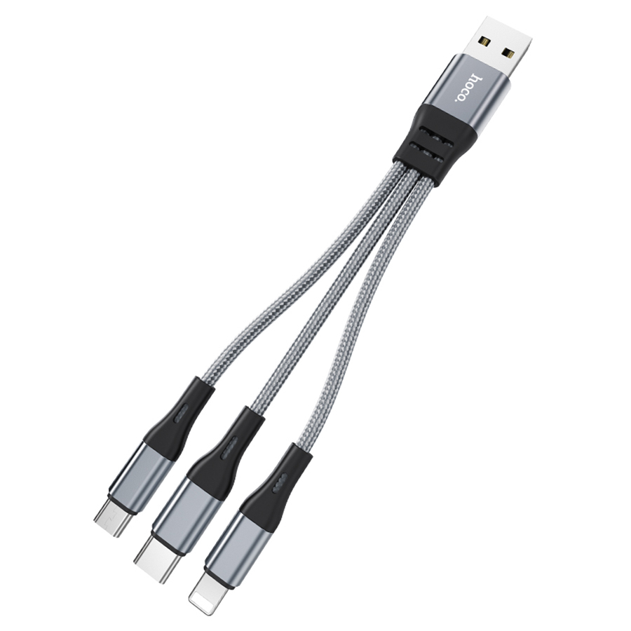 Зарядные устройства и кабели - Кабель USB HOCO X47 Harbor 3 в 1 Type-C + Lightning + MicroUSB, 2.4А, 25 см, серый/черный