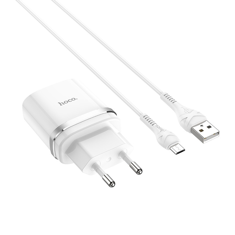 Зарядные устройства и кабели - Зарядное устройство HOCO C12Q Smart 1xUSB с Кабелем USB - Micro, 3A, 18W, белый/черный