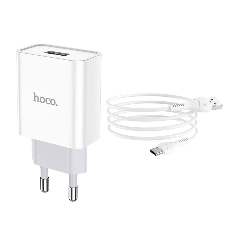 Зарядные устройства и кабели - Зарядное устройство HOCO C81A Asombroso single 1xUSB с Кабелем USB - Type-C, 2.1A, 10W