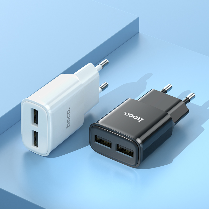 Зарядные устройства и кабели - Зарядное устройство HOCO C88A Star 2xUSB с Кабелем USB - Lightning, 2.4A, 10.8W белый/черный