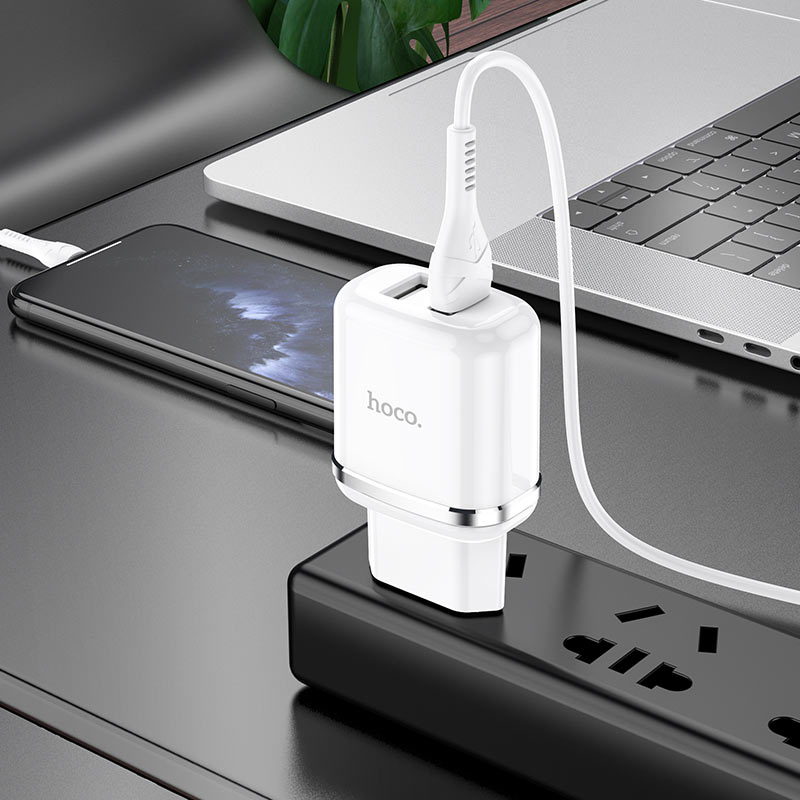Зарядные устройства и кабели - Зарядное устройство HOCO N4 Aspiring 2xUSB с Кабелем USB - Lightning, 2.4A, 10.8W
