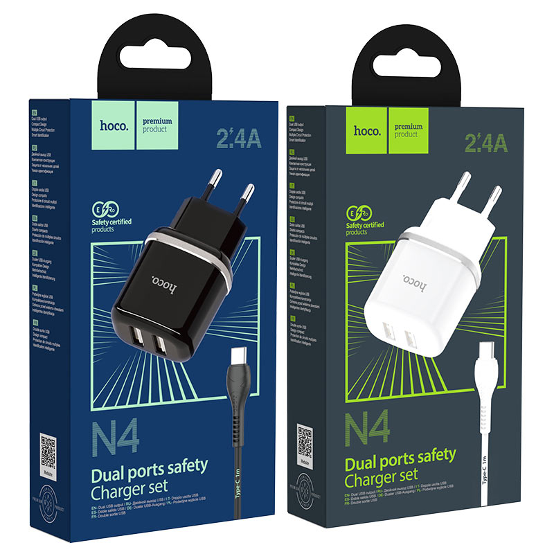 Зарядные устройства и кабели - Зарядное устройство HOCO N4 Aspiring 2xUSB с Кабелем USB - Micro, 2.4A