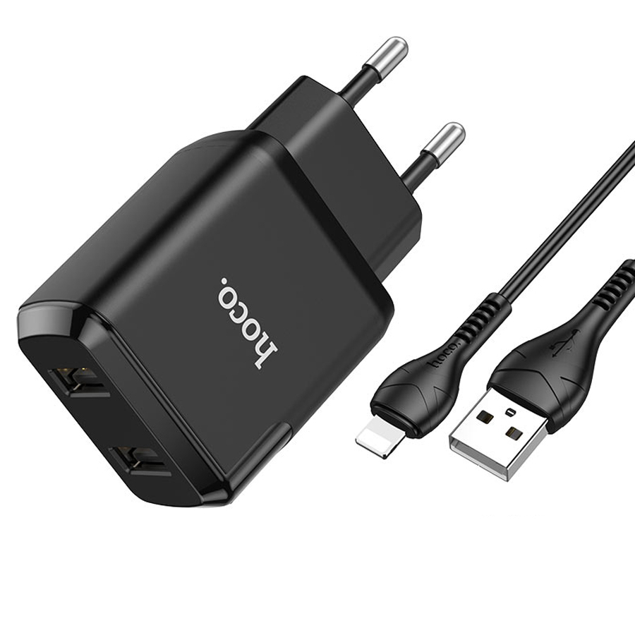 Зарядные устройства и кабели - Зарядное устройство HOCO N7 Speedy 2xUSB с Кабелем USB - Lightning, 2.1A, 10W