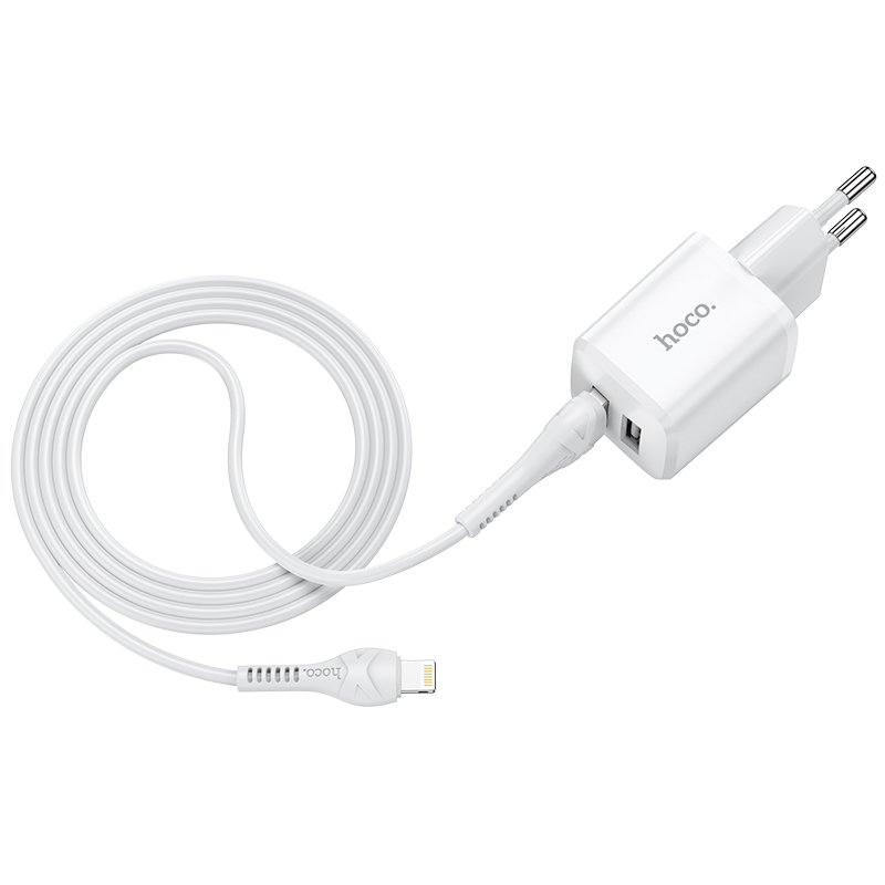 Зарядные устройства и кабели - Зарядное устройство HOCO N8 Briar 2xUSB с Кабелем USB - Lightning, 2.4A, 10.8W