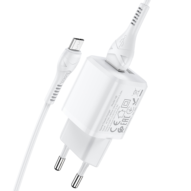 Зарядные устройства и кабели - Зарядное устройство HOCO N8 Briar 2xUSB с Кабелем USB - Micro, 2.4A, 10.8W