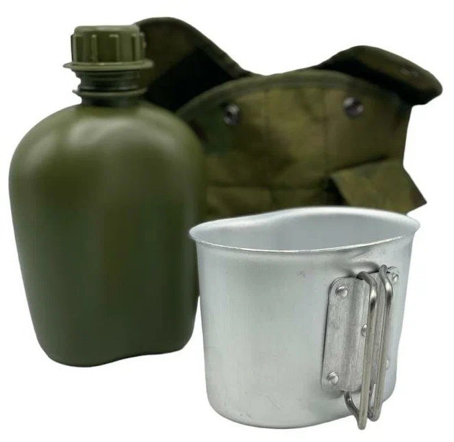 Снаряжение и экипировка - Фляга армейская с котелком в чехле 1л оливковый камуфляж (мультикам)
