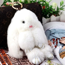 Меховые брелки - Брелок - Заяц из натурального меха Кролика 12 см. Белый