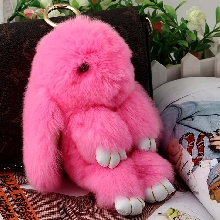 Меховые брелки - Брелок - Заяц из натурал. меха Кролика 12 см. Розовый