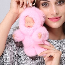 Меховые брелки - Брелок - Кукла из искусственного меха Кролика 18 см. Розовый