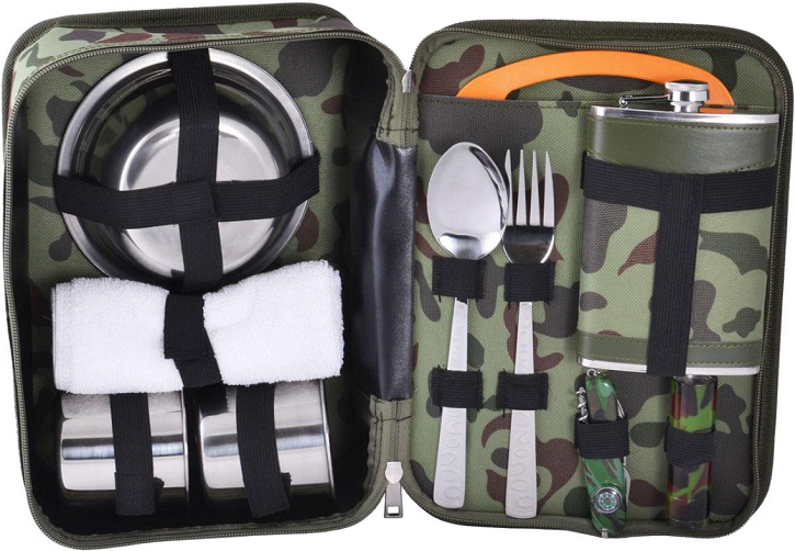 Металлическая посуда - Подарочный набор с флягой для мужчин «В камуфляжной сумке»