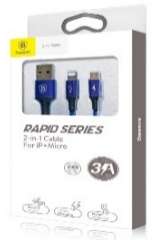 Кабели Baseus - Baseus Rapid Series 2-in-1 Cable Micro + Lightning 3A 1.2M Black