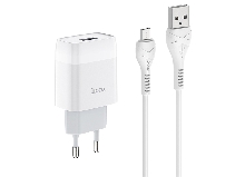 Зарядные устройства и кабели - Зарядное устройство HOCO C72A Glorius single 1xUSB с Кабелем USB - Micro, 2.1A, 10W
