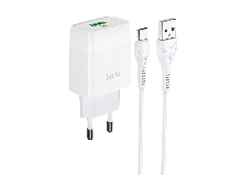Зарядные устройства и кабели - Зарядное устройство HOCO C72Q Glorious 1xUSB с Кабелем USB - Type-C, 3.0A, 18W черный/белый
