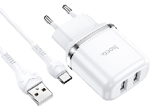Зарядные устройства и кабели - Зарядное устройство HOCO N4 Aspiring 2xUSB с Кабелем USB - Type-C, 2.4A, 10.8W