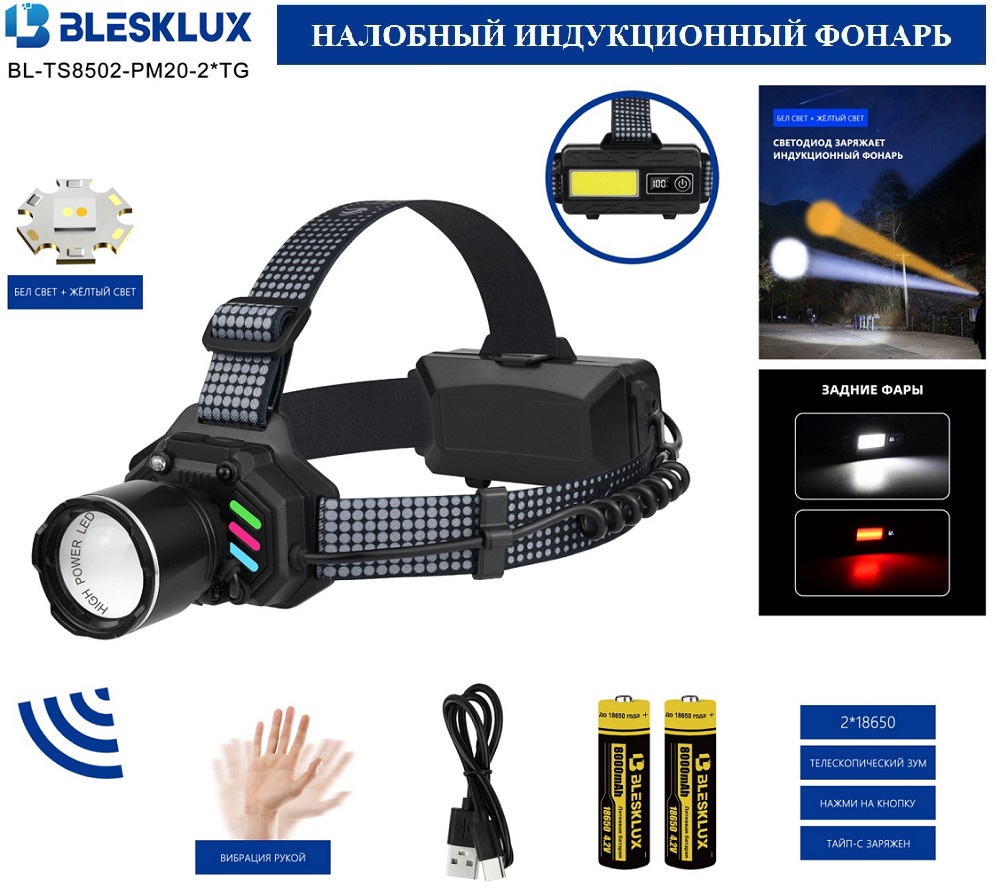 Индукционный налобный фонарь BL-TS8502-PM20-2TG КУПИТЬ ОПТОМ - Индукционный налобный фонарь BL-TS8502-PM20-2TG