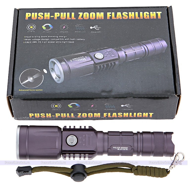 Ручные фонари - Аккумуляторный фонарь Police Push Pull ZOOM