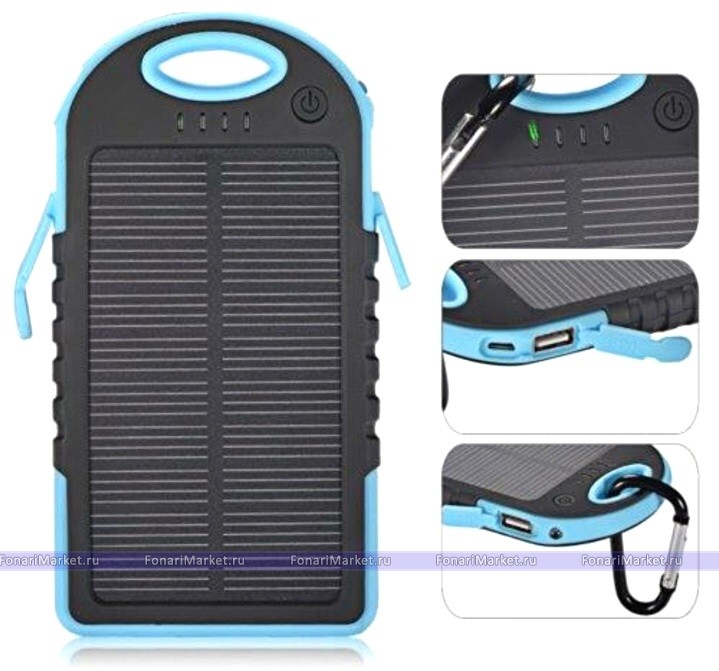 Power Bank аккумуляторы - Аккумулятор на солнечных батареях Solar 5000 mAh blue