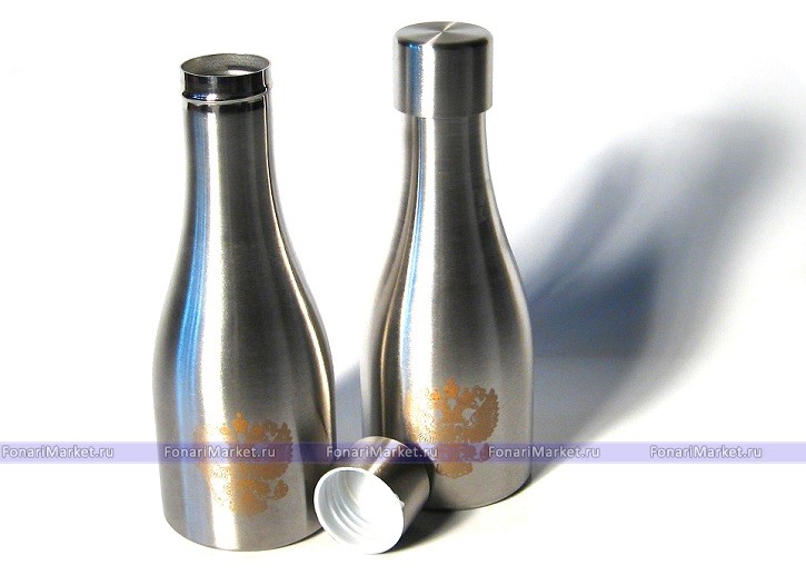 Металлическая посуда - Фляжки-бутылки в кожаном чехле 270 мл. Набор JP-9