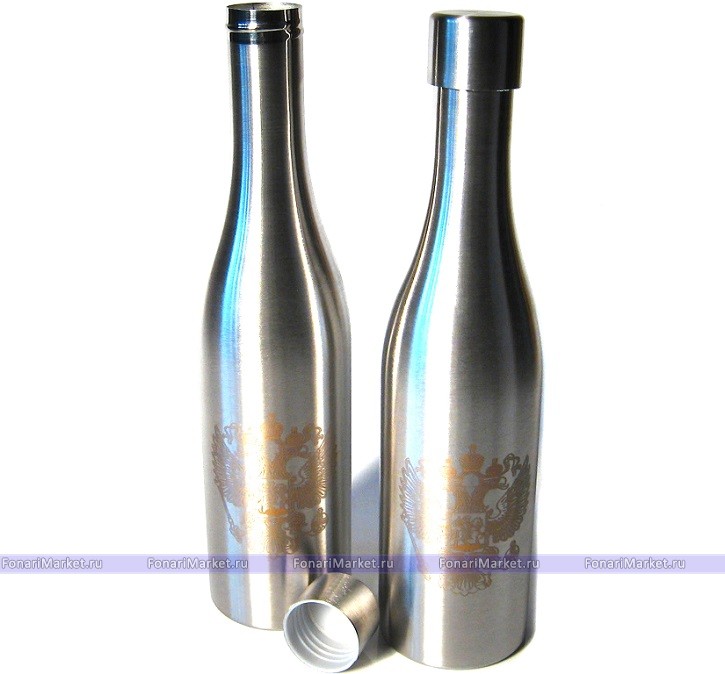 Металлическая посуда - Фляжки-бутылки в кожаном чехле 540 мл. Набор JP-18