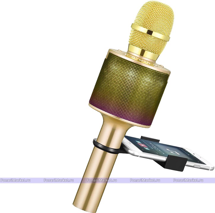 Караоке микрофоны - Караоке микрофон D03 с LED подсветкой Золотой