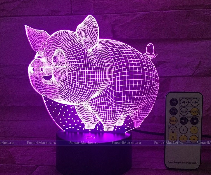3D лампы - 3D лампа (светильник) «Свинья»