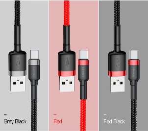 Кабели Baseus - Baseus cafule Cable USB For Type-C 3A 1M Gray + Black