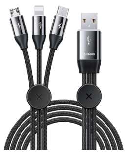 Кабели Baseus - Baseus Car Co-sharing Cable USB For M + L + T 3.5A 1m Black