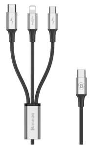Кабели Baseus - Baseus Rapid Series Type-C 3-1 Cable 1.2M For Micro + Lightning + Type-C Silver + Black