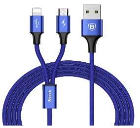 Кабели Baseus - Baseus Rapid Series 2-in-1 Cable Micro + Lightning 3A 1.2M Dark Blue