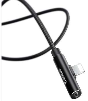 Кабели Baseus - Baseus Rhythm Bent Connector Audio and Charging Cable USB For iP 2A 0.5m Black