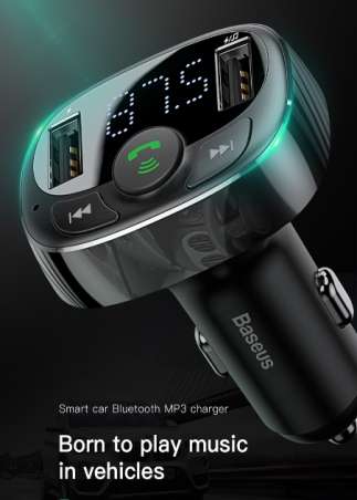 Автомобильные зарядки Baseus - Baseus T typed Bluetooth MP3 charger with car holder（Standard edition）Black