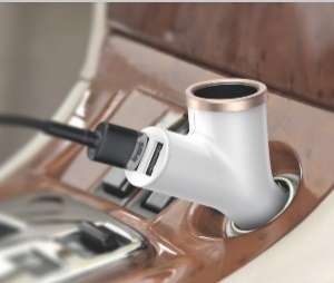 Автомобильные зарядки Baseus - Baseus Y type dual USB + cigarette lighter extended car charger White