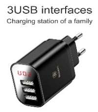 Зарядные устройства Baseus - Baseus Mirror Lake Intelligent Digital Display 3USB Travel Charger 3.4A (EU) Black