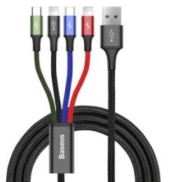Кабели Baseus - Baseus Fast 4-in-1 Cable For lightning(2)+Type-C+Micro 3.5A 1.2M Black