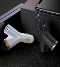 Автомобильные зарядки Baseus - Baseus Y type dual USB + cigarette lighter extended car charger White