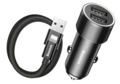 Автомобильные зарядки Baseus - Baseus Small Screw 3.4A Dual-USB iP Car Charging Set Black