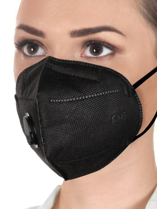 Медицинские маски - Чёрная маска - респиратор с клапаном KN95 Многоразовая