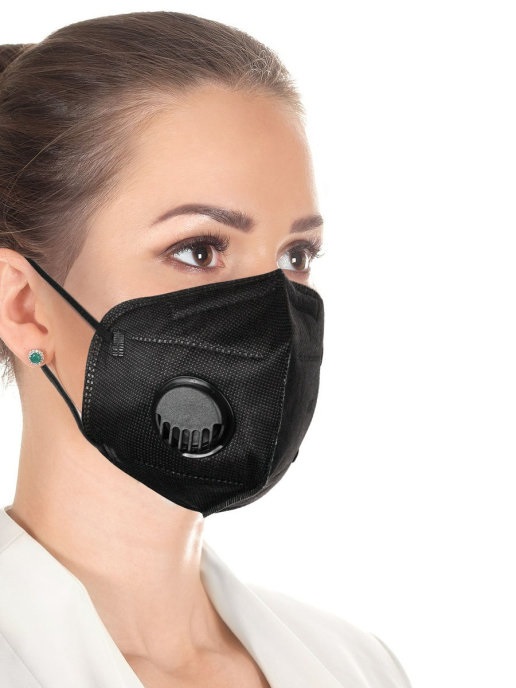 Медицинские маски - Чёрная маска - респиратор с клапаном KN95 Многоразовая
