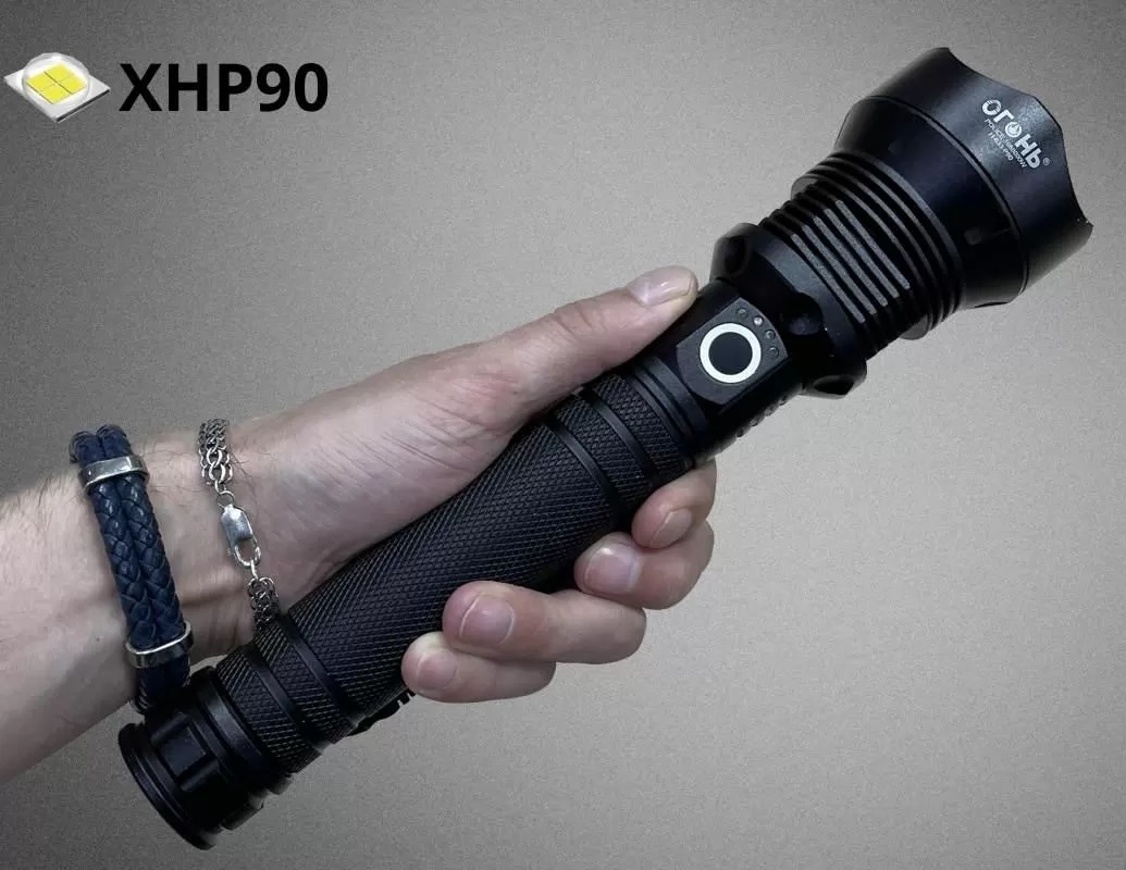 Ручные фонари - Мощный тактический дальнобойный фонарь Огонь XHP90