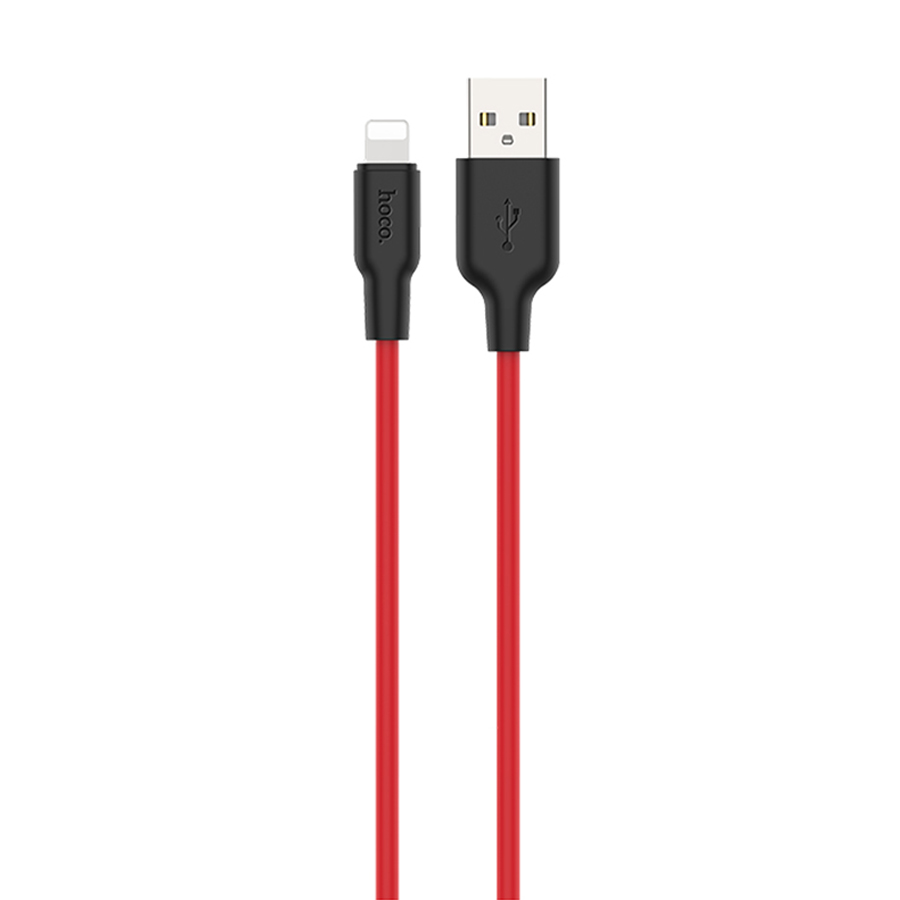 Кабель USB HOCO X21 Plus Silicone USB - Lightning 1 м, белый/красный купить  по низкой оптовой цене